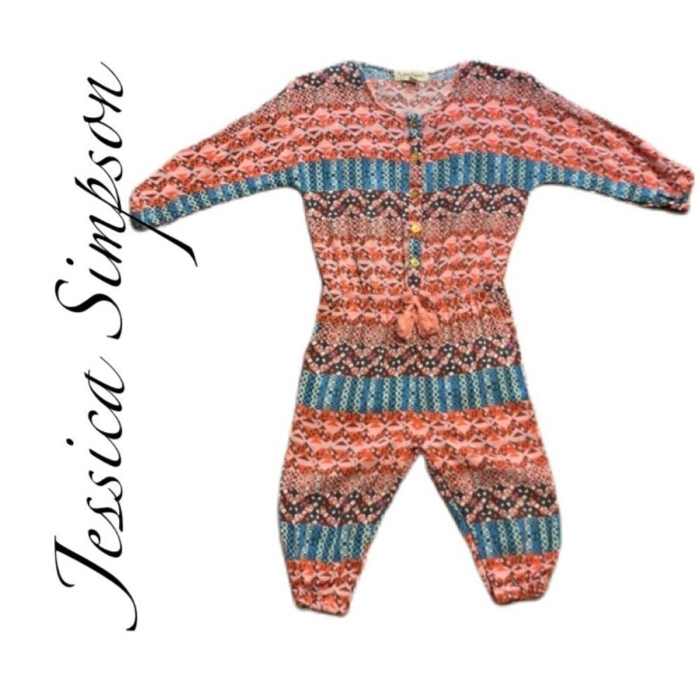 Jessica Simpson One-Piece Jumpsuit Peach Orange Turquoise Geometric Size 12-18M